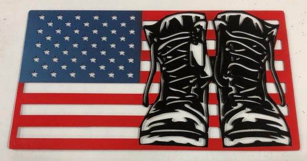Tattered flag with boots painted